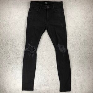 Forever 21 Mens Skinny Distressed Jeans Black Shredded Knee Denim Size 32